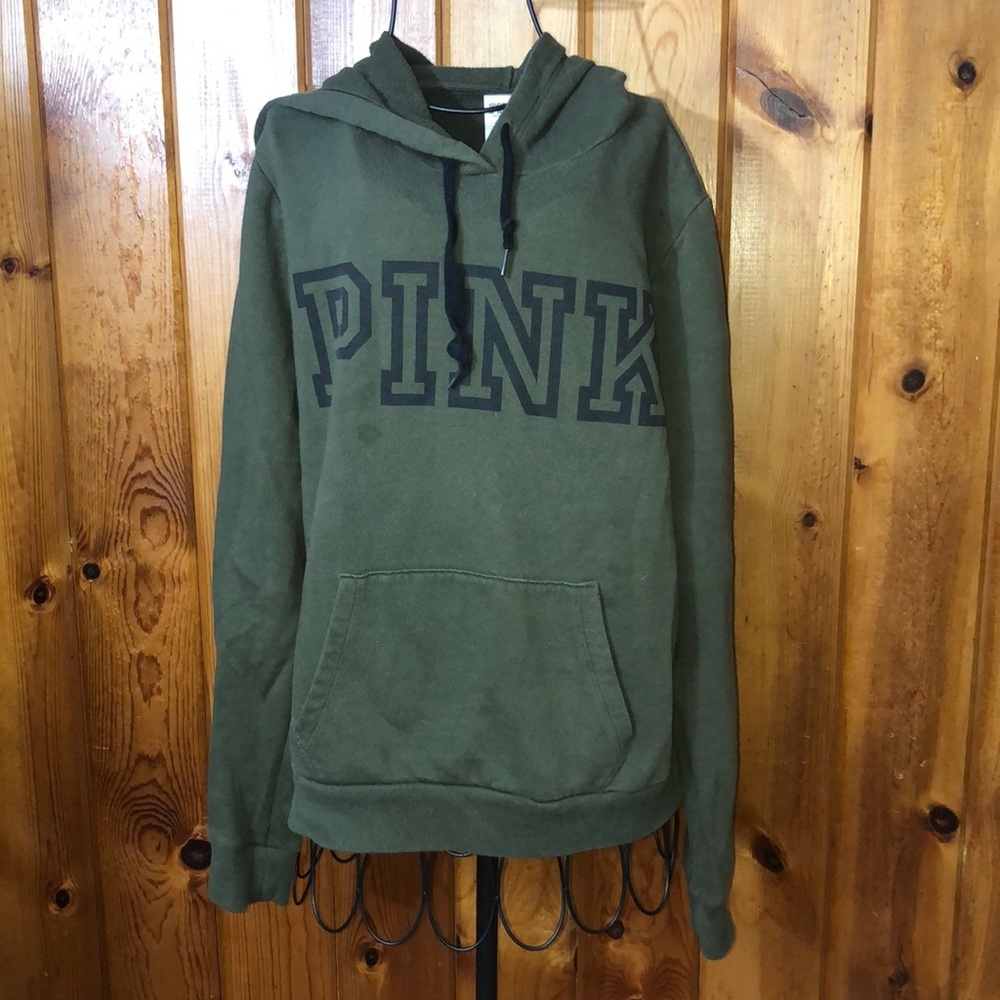Pink Victoria’s Secret olive green sweatshirt hoodie size large causal wear top​